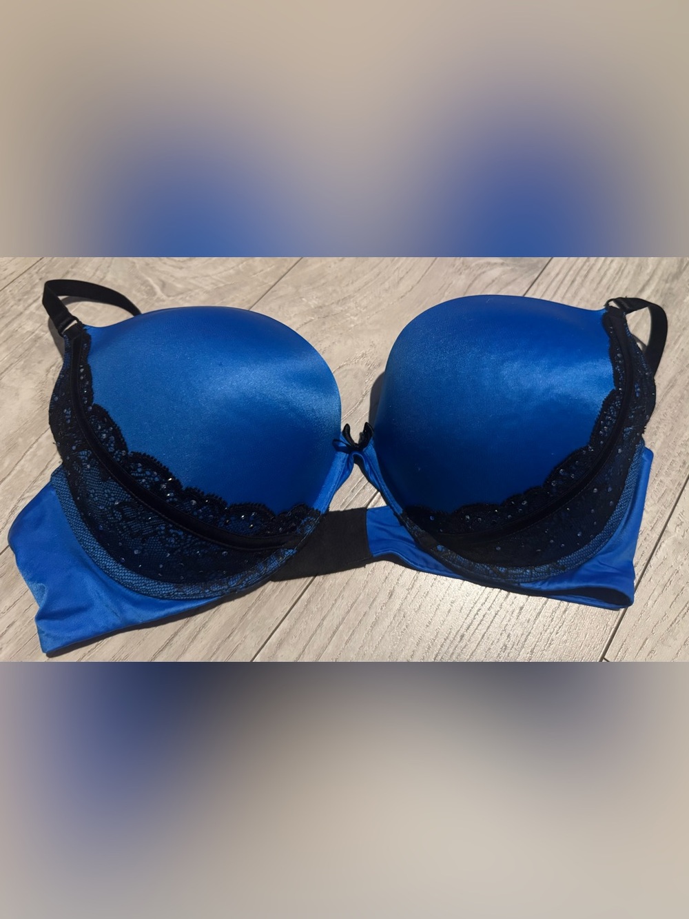 Victoria's Secret Satin Very Sexy Blue Push-Up Bra with Black Lace